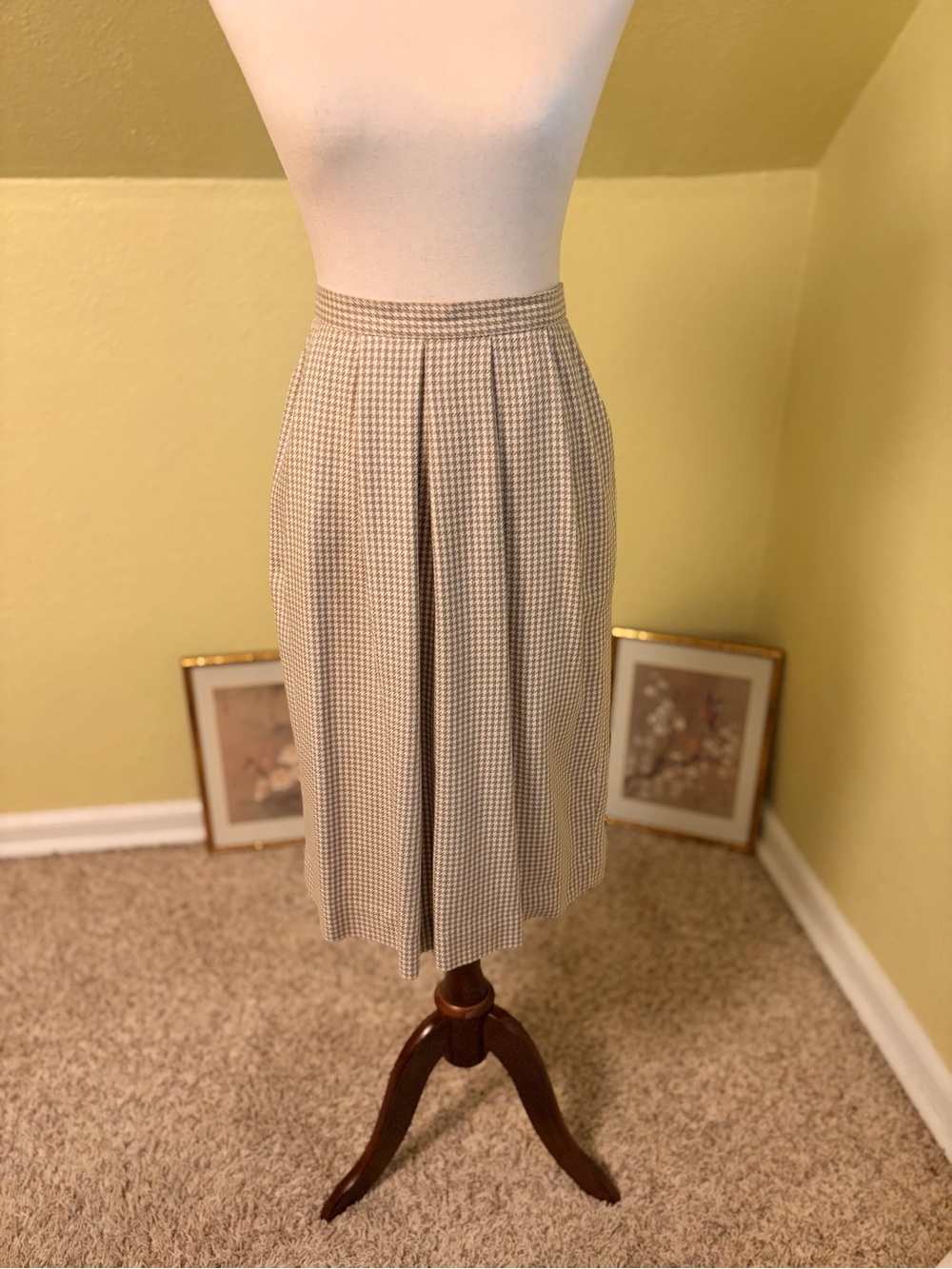 Vintage 80s Lands' End Houndstooth Pleated Skirt Academia, Ivy League, Preppy